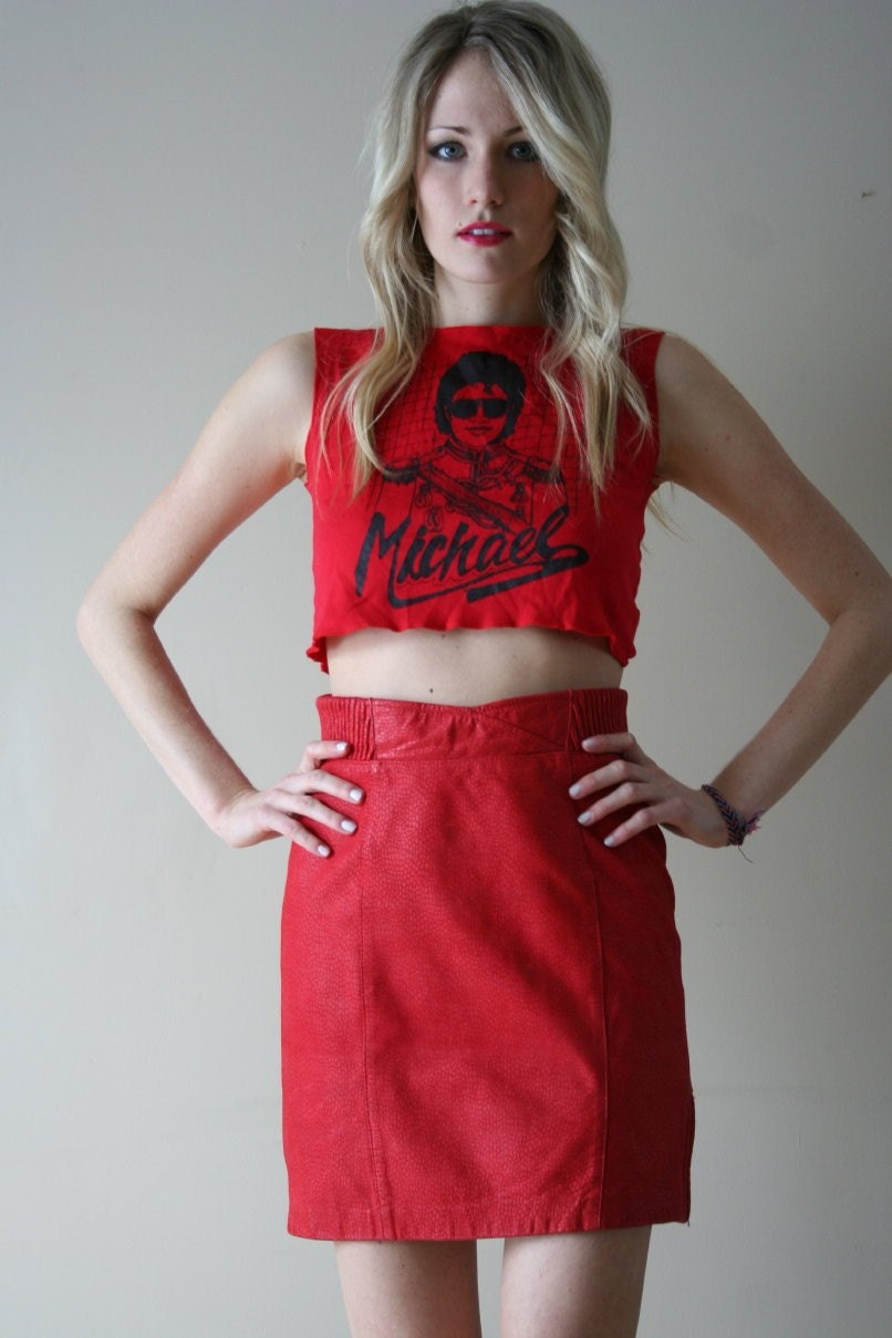 LAST CHANCE 80s Michael Jackson Shirt Cherry Bomb Crop Top Rock Tshirt Size Extra Small-Small xs sm (00-0-2)