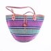 Vintage Woven and Brown Leather Ethnic Market Bag // Medium with Button Enclosure