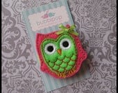 Felt Hair Clip Boutique Lime Green and Hot Pink Owl with Bow No Slip