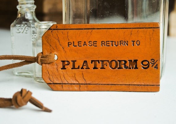 Harry Potter Leather Luggage Tag - "Please Return to Platform 9 3/4" - CLASSIC SHAPE leather luggage tag - Made to Order