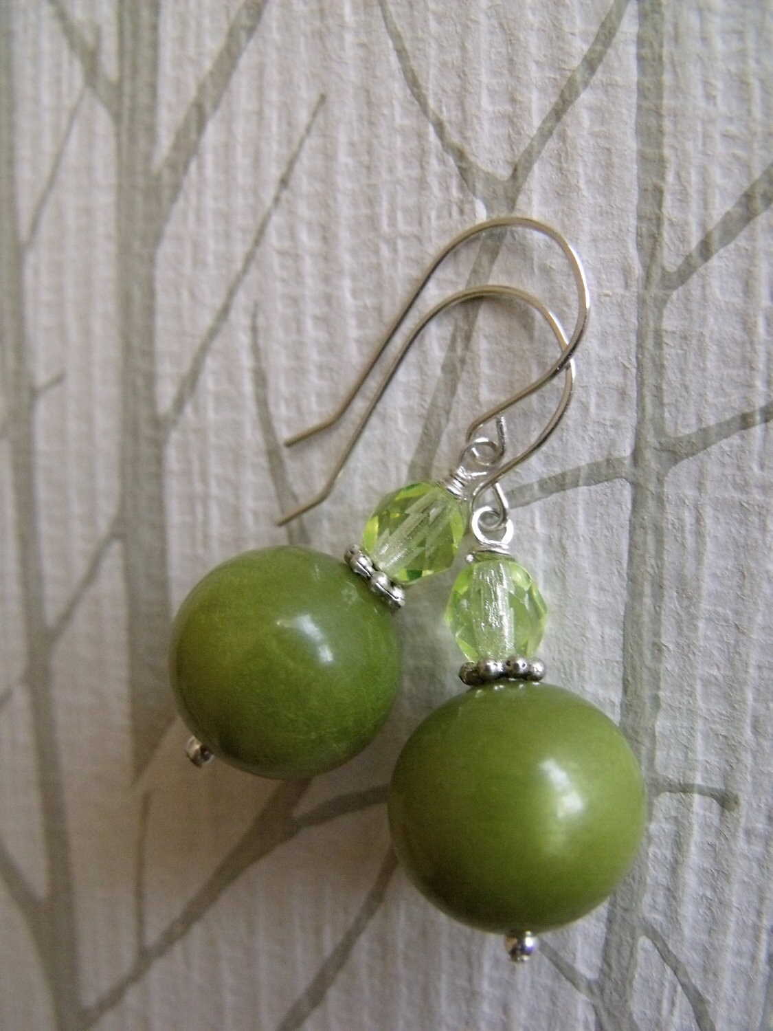earrings with vintage lucite beads, sterling siver accents and wires