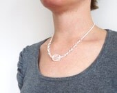 SALE - Clear stone necklace large quartz white glass short elegant minimalist ooak