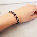 Braided rocker cuff bracelet purple metallic and black leather unisex for men and women ooak