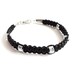 Leather bracelet mens black knotted macrame cuff glass unisex women rocker