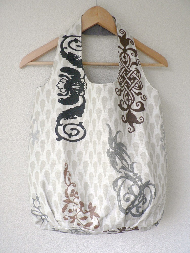 Large Shoulder Bag - Ethnic/Earthy Abstract Floral on Natural