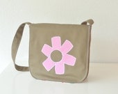 Little Girl's Satchel - Striped Flower Applique on Olive Green