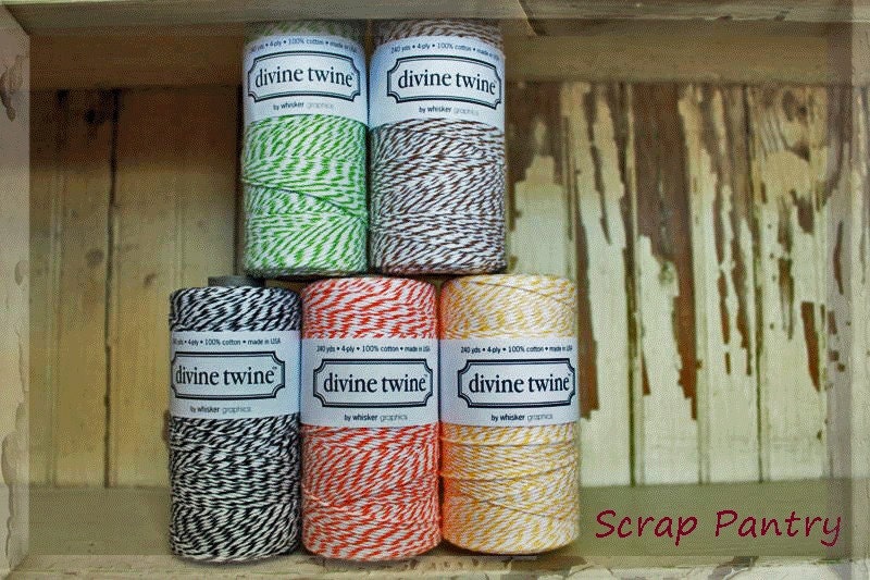SALE - Shipping 1.99- Divine Twine Baker's Twine bulk lot of 100 total yards - Indian Summer Edition:  Green, Brown, Black, Orange & Yellow
