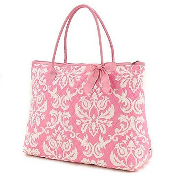 Extra Large Quilted Cotton Damask Tote Bag Light Pink and White...FREE ...