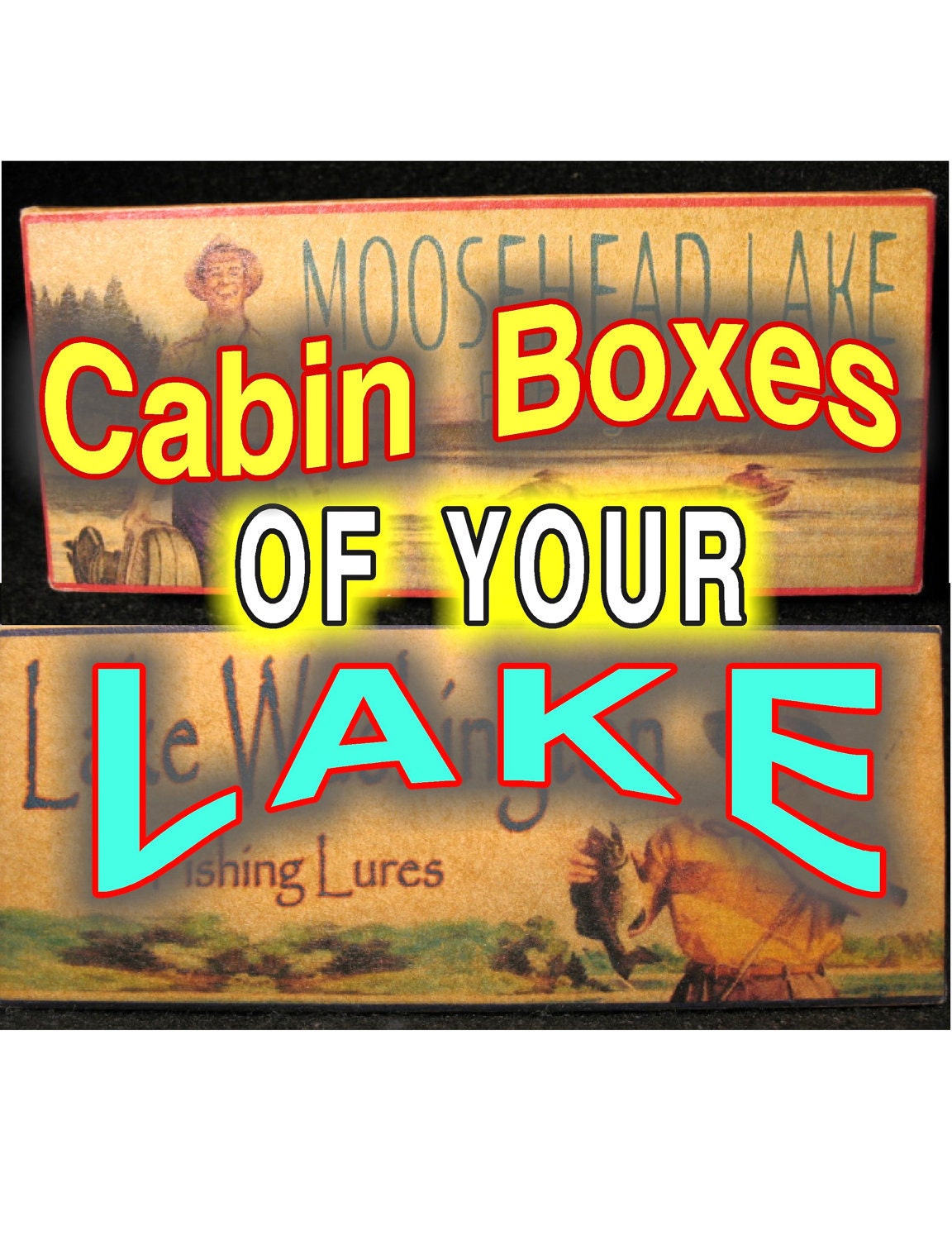 Vintage look fishing lake lure boxes lake house cabin lodge decorations