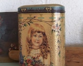 Vintage Daher ginger wafers oval tin, storage container, little girl, house graphics, cottage life on Etsy