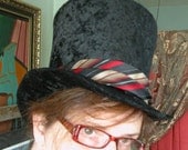 Elegant Black Crushed-Velvet Victorian Top Hat