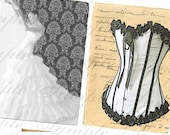 French Dress Forms Corsets Gowns Backgrounds  No 51- Altered Art - Aceo - ATC - Black White Brown tones - Digital collage sheet