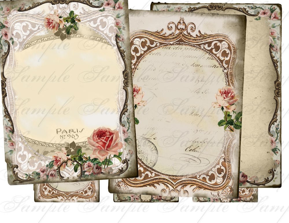 Vintage French Frames Backgrounds - aceo - altered art - digital Collage sheet