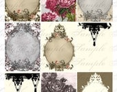Romantic French FRAMES SHABBY  roses  Digital Collage Sheet  for scrapbooking altered art aceo