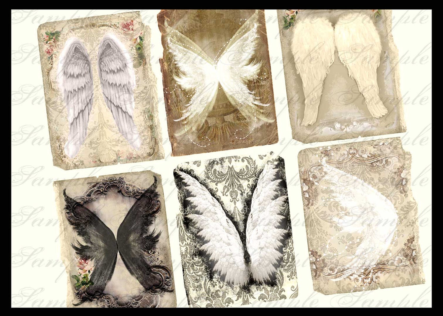 Angels Wings Backgrounds - Aceo - Altered Art - ATC - digital collage sheet