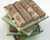 Striped Wine Cork Tile Coasters-Set of Four
