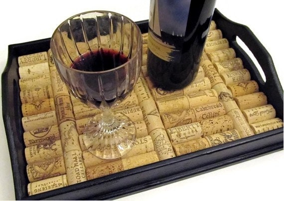 Wine Cork Serving Tray in Black