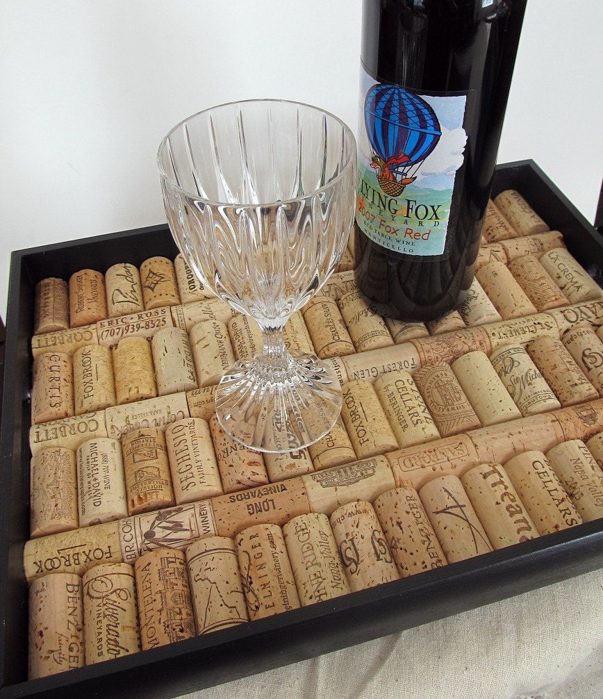 Black Wine Cork Serving Tray