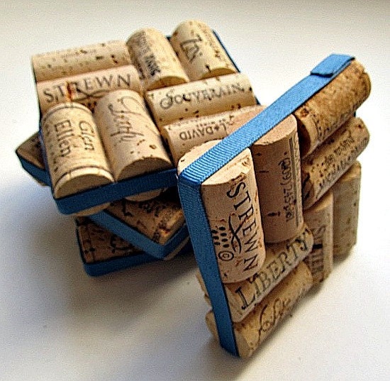 Wine Cork Coasters with Williamsburg Blue Ribbon
