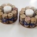 Wine Cork Votive Holders with Blue Ribbon-Set of Two