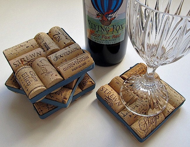 Wine Cork Coasters with Williamsburg Blue Ribbon