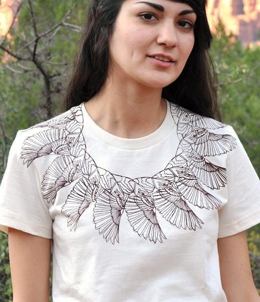 Organic Cotton Printed T-Shirt in Birdwing Collar - On Sale