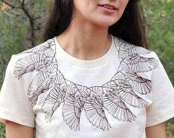 Organic Cotton Printed T-Shirt in Birdwing Collar - On Sale
