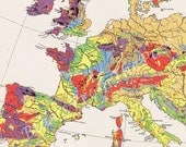 EUROPE Vintage Map, Beautifully Illustrated, Colorful, Perfect for Framing, Collage, Very Unusual Colors, Mothers or Fathers Day Gift
