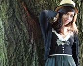Tuxedo Dress - black and white, low cut, buttons, and bowtie - small medium large