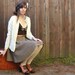 Summer Tuxedo Dress - brown and cream, bow tie, vintage style, small medium large