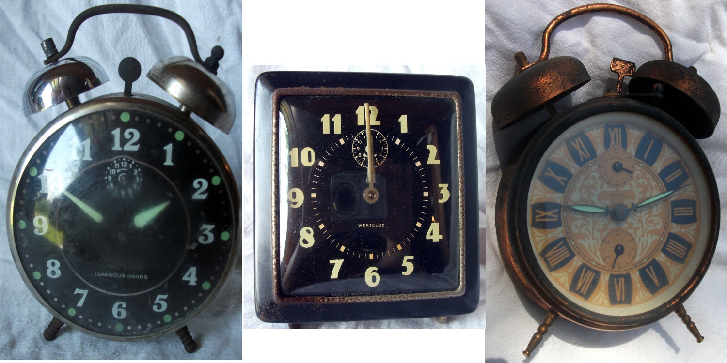 Vintage Lot of 4 clocks , Insa , Westclox , LuxTime Alarm Steam punk Clocks (Sold As Is)