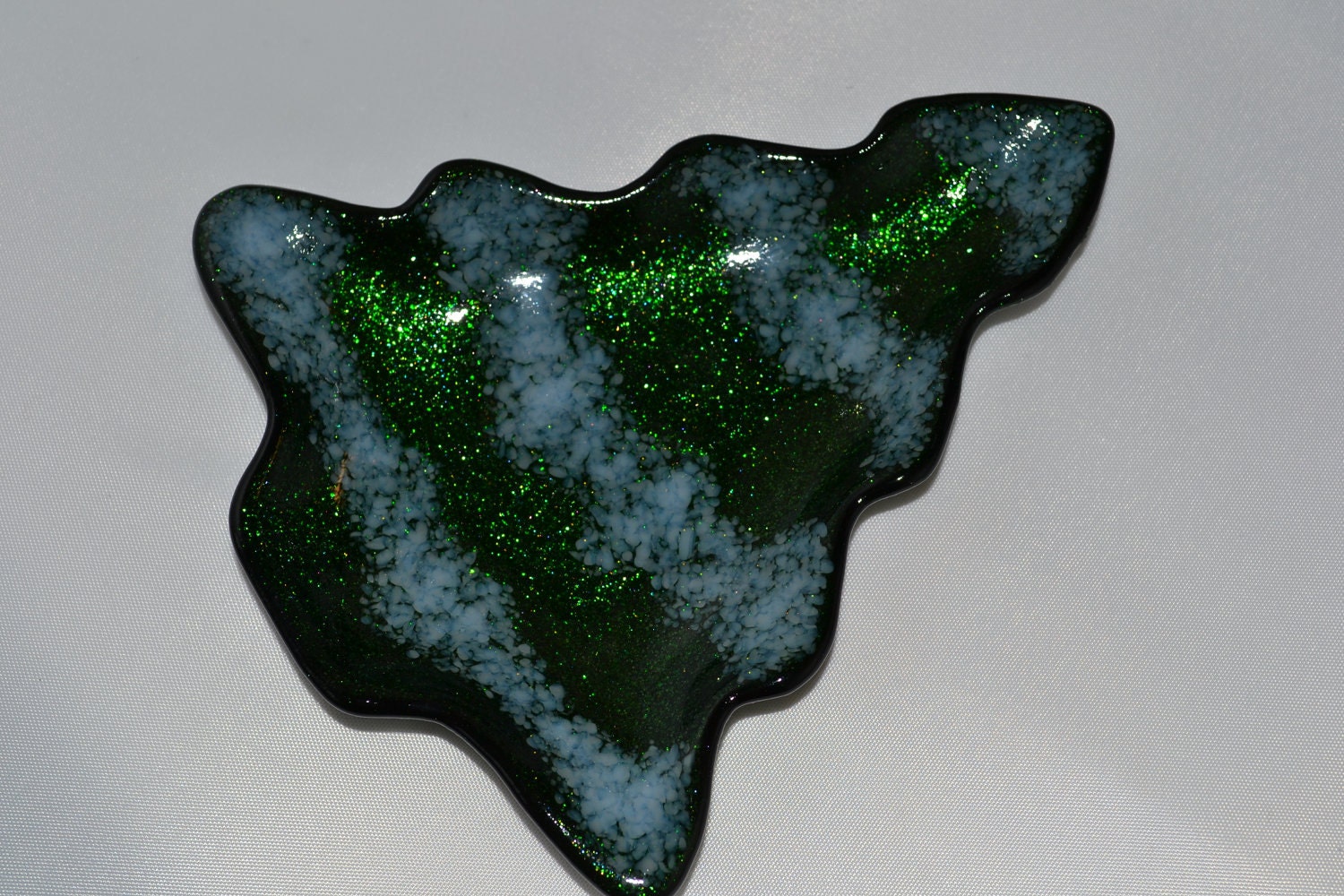Christmas Tree Dish - Fused Glass - Green Aventurine and White