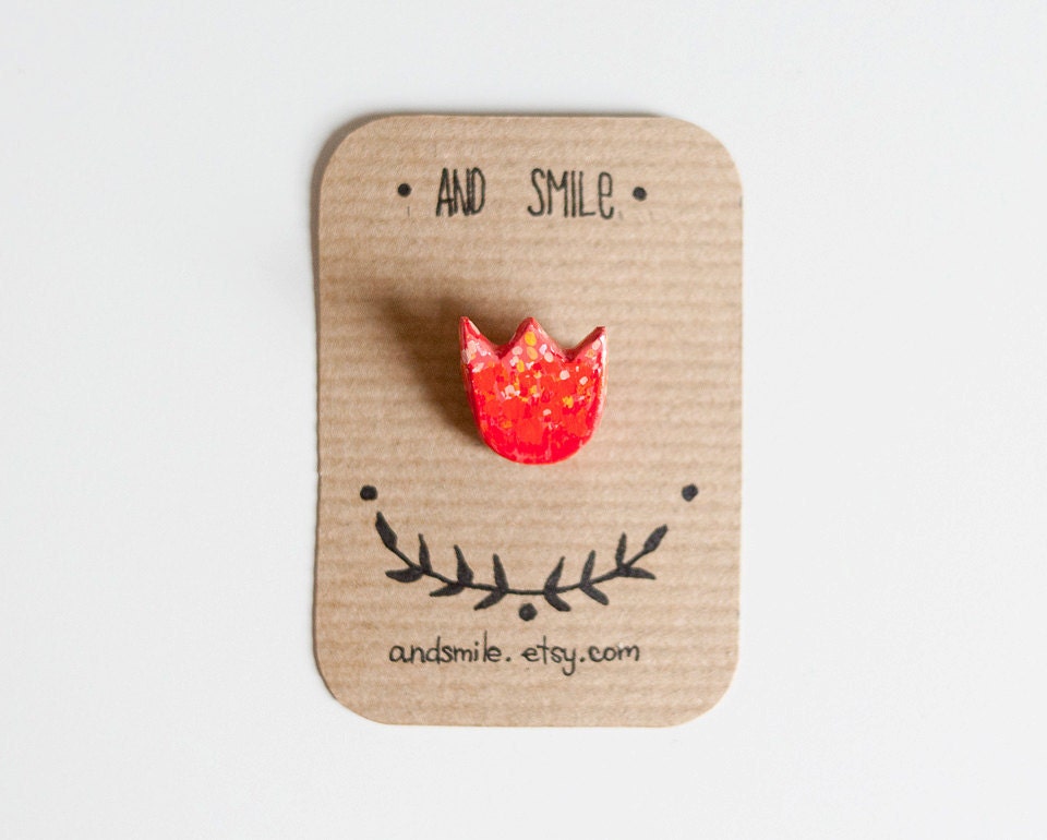 SUMMER SALE Red Flower Brooch