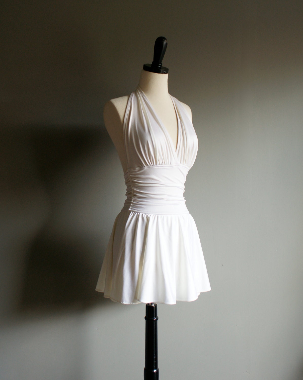 SOLD...reserved for Petronella Wyatt- Pin Up/ Marilyn Monroe / Esther Williams / Halter White One Piece Swim Suit Romper (s-m)