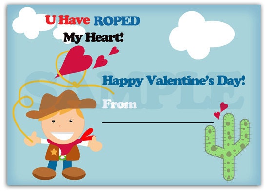 VALENTINES SPEACIALS : Cowboy Valentines Note Cards Printable Sheet