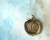 Wax Seal Monogram Initial Letter Necklace. Antiqued Bronze Pendant. Sterling Silver Chain. Artisan Jewelry
