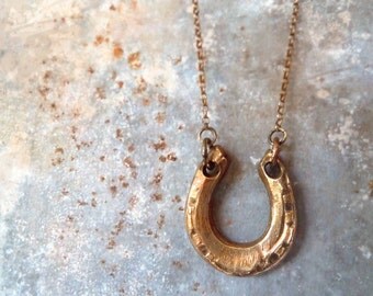 Horseshoe Necklace. Handmade Rustic Bronze Pendant. Equestrian Jewelry. Country Horse Necklace