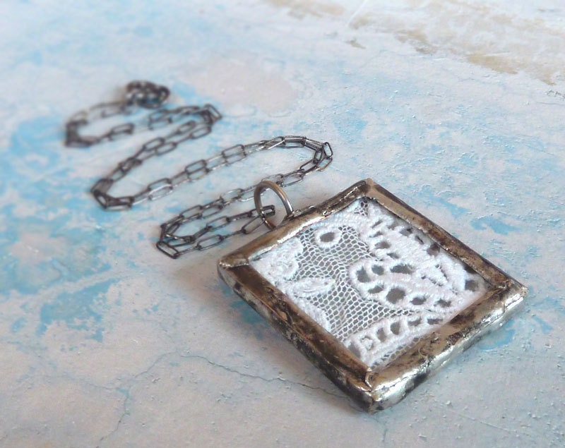Antique French Lace Necklace. Oxidized Sterling Silver Chain. Lace Jewelry. Country Chic Jewelry