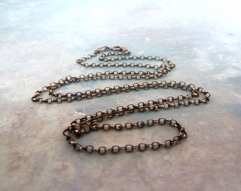 22 Inch Sterling Silver Antiqued Oxidized Rollo Chain
