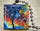 Rainbow Sunset Bezel or Glaze Necklace - Glass Tile Pendant (CLME5)