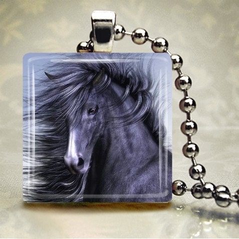 Black Stallion - Glass Tile Pendant (WHF8)