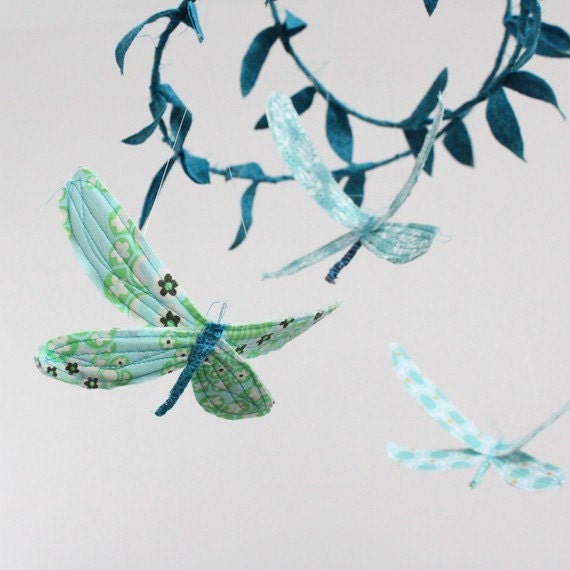 Custom Dragonfly Mobile - handmade fabric mobile for Woodland Nursery Decor