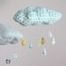Raindrops keep falling on my head - cloud fabric mobile in baby blue, lemon yellow, and a touch of grass green