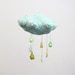 Chevron Rain Cloud Mobile - Modern Nursery Decor - in dusk blue, yellow, teal, apple green, and white fabric