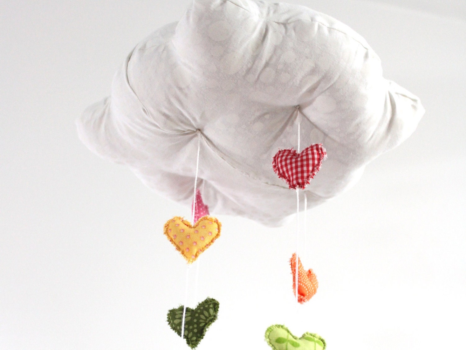 As Seen in Pregnancy & Newborn Magazine (Feb 2013) - Heart Rainbow Cloud Mobile - fabric sculpture decoration for nursery