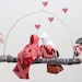 Modern Love Bird Mobile - "2 little lovebirds sitting in a tree K-I-S-S-I-N-G" in rose red, ebony black, snow white, and gray