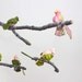 Baby Bird Mobile for Nursery Decor - fabric sculpture on yarn wrapped branches in lime green, hot pink, ballet pink, and gray