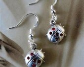 Sterling Silver Lady Bug Earrings with Swarovski Crystals Jewelry