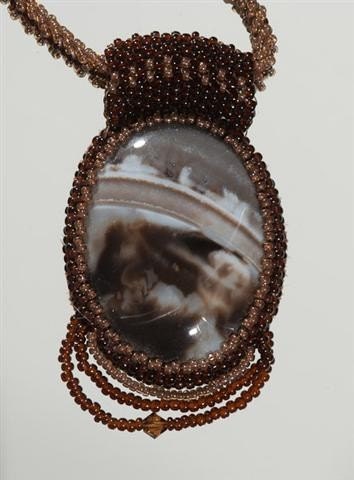 Exquisite Picture Jasper Hand Beaded Cabachon Pendant Necklace Jewelry