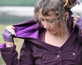 PURPLE AURORA JACKET - Steampunk Hoodie Babydoll candy raver - Tribal faery pixie - Corduroy and Fleece - Medium